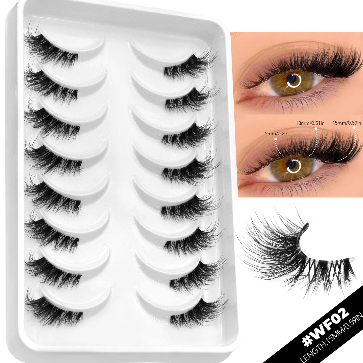 VELTRINAY False Eyelashes Half Lashes Cat Eye Natural Look Wispy Faux Mink Clear Eyelash Band Natural Lashes Makeup