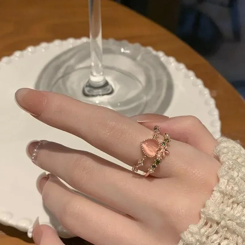 Y2k Irregular Open Rings Crystal Heart Bow Snake Finger Rings for Women Girls Kpop Sweet Trendy Aesthetic Jewelry Gift Wholesale