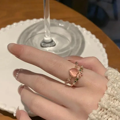 Y2k Irregular Open Rings Crystal Heart Bow Snake Finger Rings for Women Girls Kpop Sweet Trendy Aesthetic Jewelry Gift Wholesale