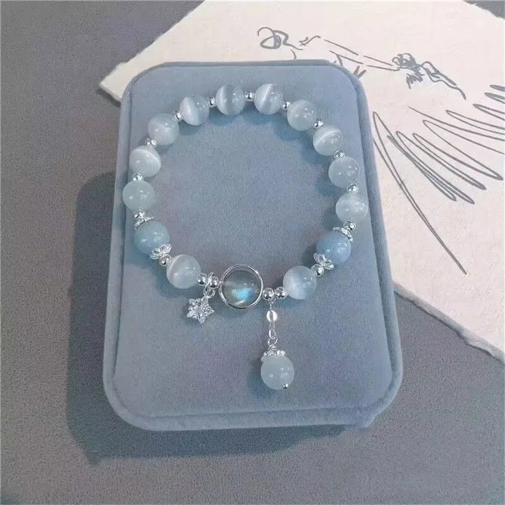 Crystal Niche Design Star Chain Tassel Bracelet for Women Fantasy Blue Beads Elastic Rope Bracelet Best Friend Jewelry Gifts