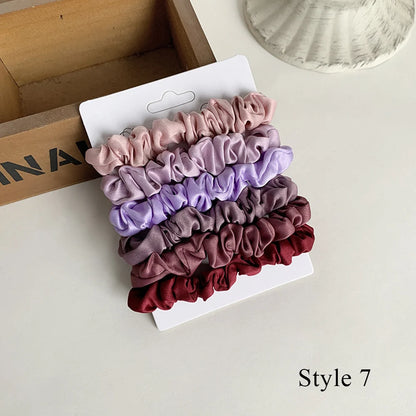 3/6Pcs/Set Silk Hair Scrunchies Elastic Hair Bands Women Elegant Headwear Hair Ties Ponytail Holder Sweet Hair Rope Rubber Bands