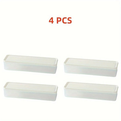 4 Pcs Long Rectangular Food Storage Containers, Plastic Reusable Refrigerator Organizer Boxes Kitchen Accessories