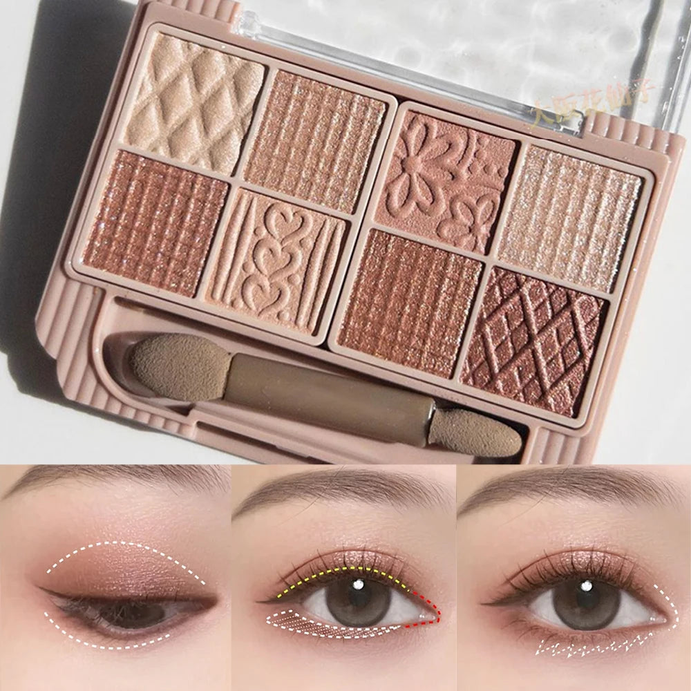 Multifunctional Red Brown Eyeshadow Palette 8 Tones Sakura Shiny Brighten Highlighter Matte Contour Blusher Powder Eye Cosmetic