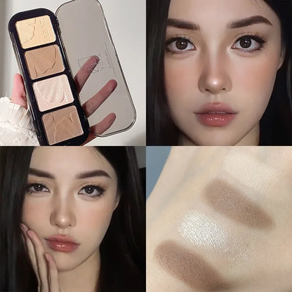 4-in-1 Contour Highlighter Palette Matte Bronzer & Shimmer Highlighter Compact Nose Contour Powder Face Sculpting Makeup Palette
