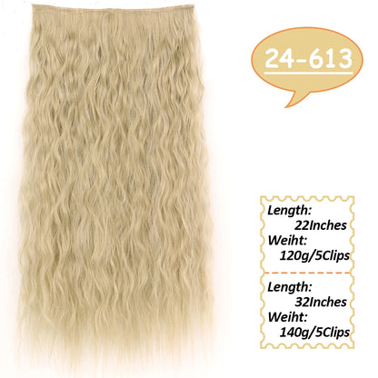 NICESY Synthetic Long Wavy 5 Clips Hair Extensions 22Inch/32Inch Clip On Hair Extensions High Tempreture Fake For Women