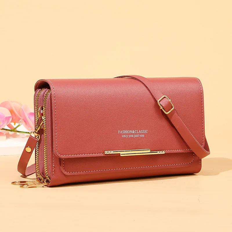 New Women Long Wallet Money Clutch Handbag Korean Large Capacity Multifunctional Shoulder Bag Hand Bag Zipper Purse Mobile Bag