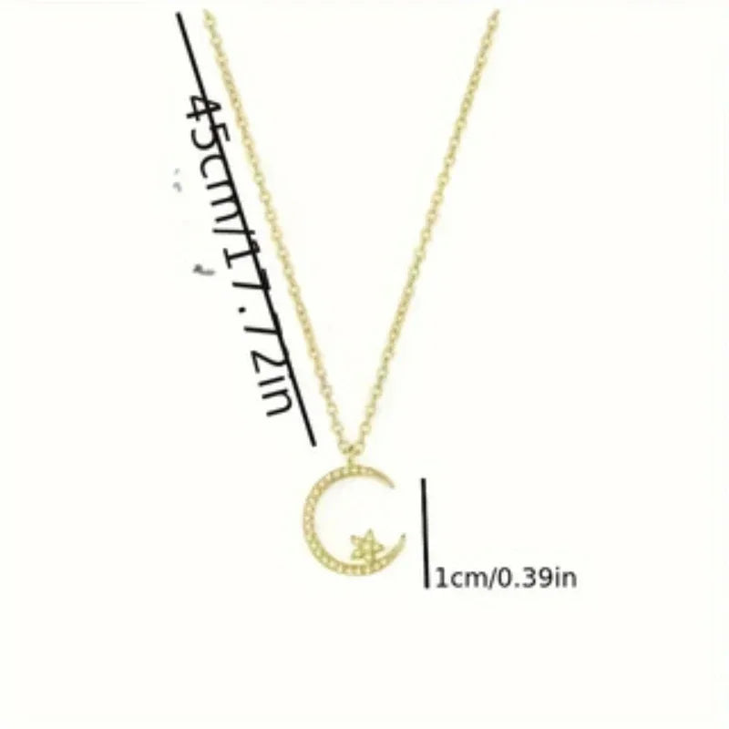 Shiny Star Moon Pendant Necklace, Women's Sparkling Exquisite Clavicle Chain, Unique Design Luxury Jewelry Gift for Girlfriend