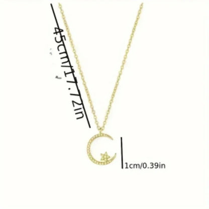 Shiny Star Moon Pendant Necklace, Women's Sparkling Exquisite Clavicle Chain, Unique Design Luxury Jewelry Gift for Girlfriend