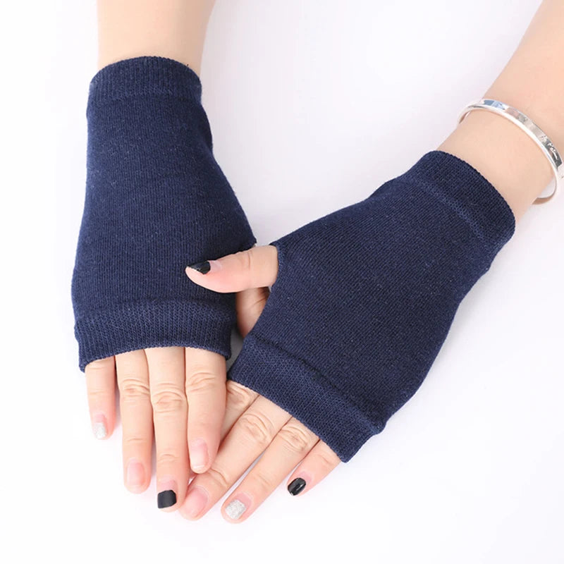 1 Pairs Half Finger Gloves Thumb Holes Hand Wrist Arm Warmer Solid Color Stretch Mittens Unisex Warm Fingerless Knitted Gloves