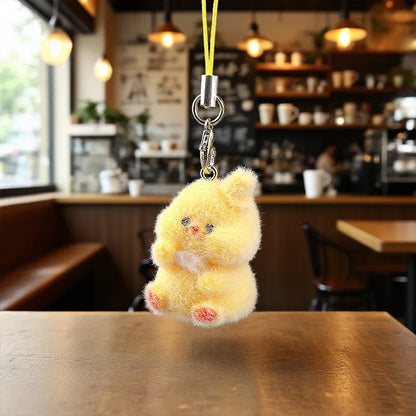 Cute Plush 3D Cat Keychain Creative Flocking Animal Pendant Bag Phone Lanyard Hanging Keycord Charm Keychain DIY Accessories