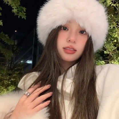 Winter Imitation Fur Thickened Fluffy Headband Faux Fox Fur Thermal Hair Bands Outdoor Windproof Ear Warmer Head Cover Headwear