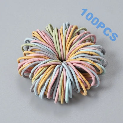100pcs New Cute Girl Hair Bands Candy Color Elastic Rubber Band Hair Band Child Baby Headband Scrunchie Hair Tie Accessories