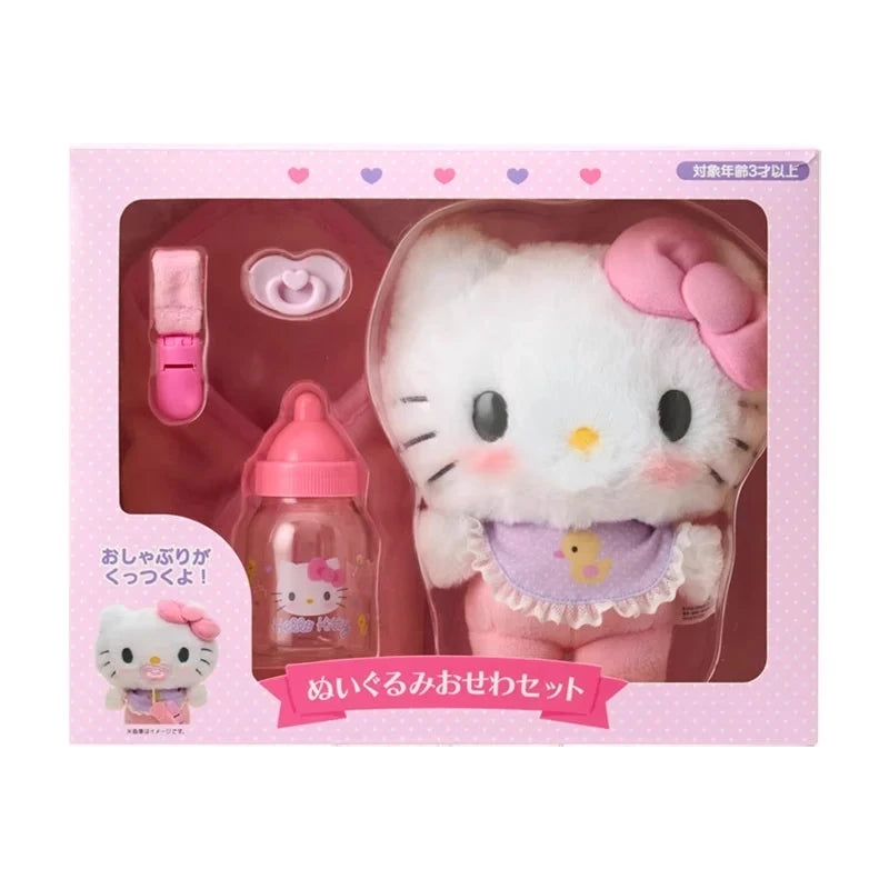 Sanrio Baby Care Play Set Box Kitty Kuromi Cinnamoroll With Bottle Feeding Diaper Changing Anime Figures Model Toys Girl Gift