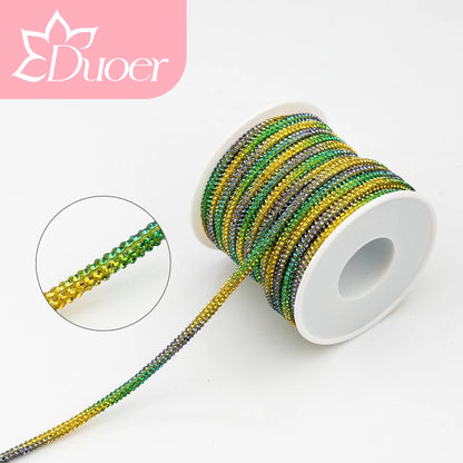 DUOER 3mm 5/10 Yards Glass Rhinestones Rope Tube GlitterDiamond Cord Soft Shoelace Drawstring Trimming For DIY Hoodies Trouser