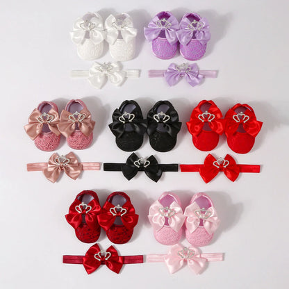 0-12months Baby Girls Princess Shoes Set Crown Bow Decor Lace Shoes for infant girls Soft Non-slip Bottom First Walking Shoes