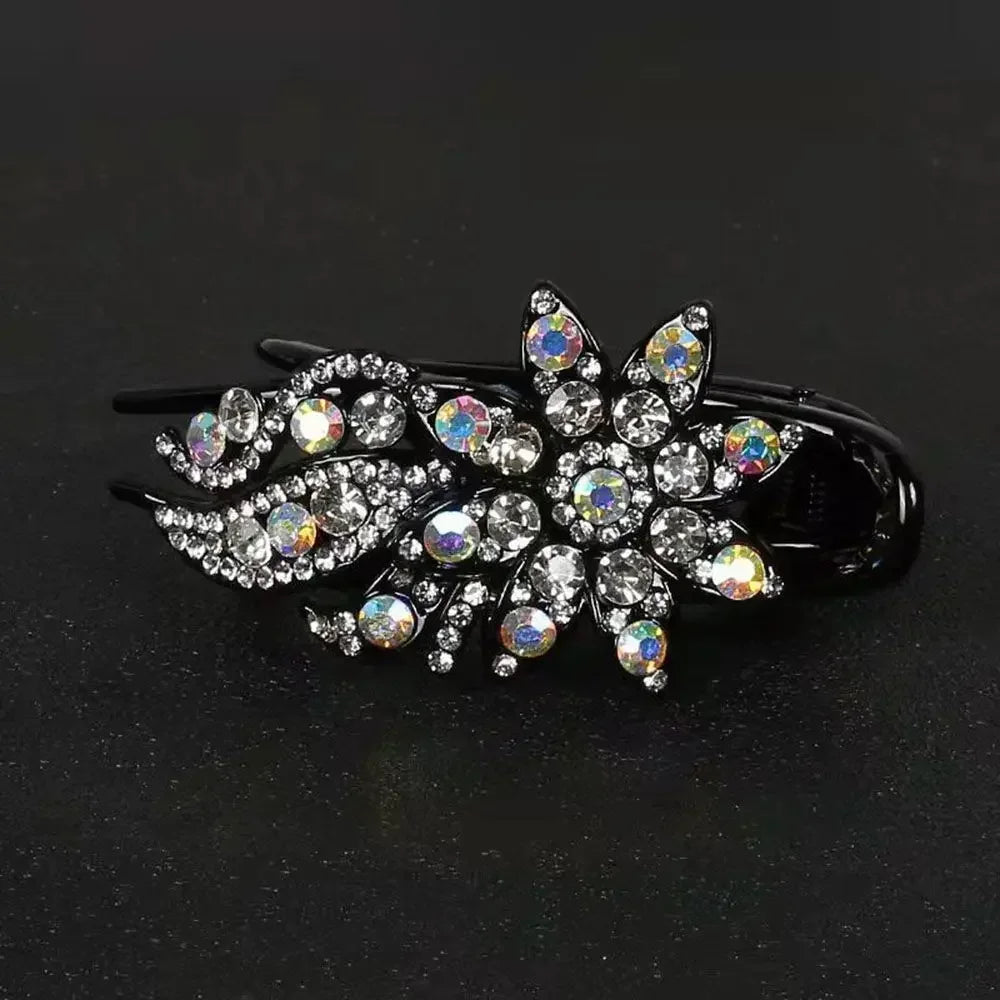Shiny Rhinestone Hairpin Flower Leaf Duckbill Hair Claws Retro Hair Clips Accessories For Women Shinning Ponytail Headwear