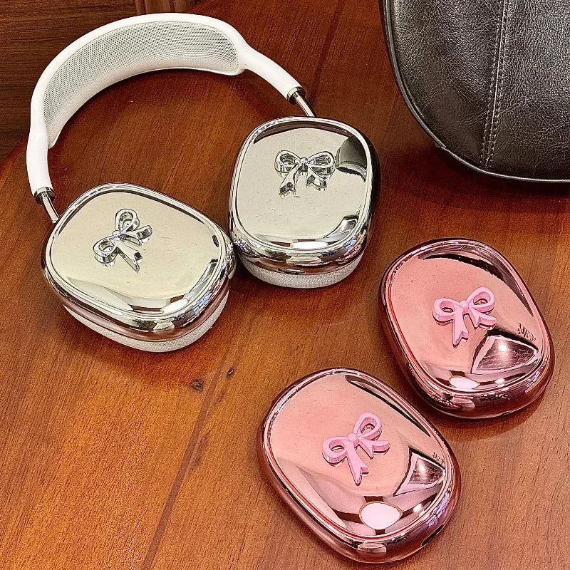 INS Fashion Pink 3D Bow Headphone Earphone Case For Apple Airpods Max2 Electroplated Headphones Protective Case For Airpods Max