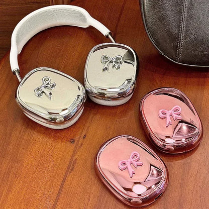 INS Fashion Pink 3D Bow Headphone Earphone Case For Apple Airpods Max2 Electroplated Headphones Protective Case For Airpods Max