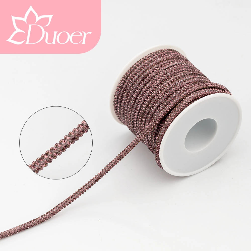 DUOER 3mm 5/10 Yards Glass Rhinestones Rope Tube GlitterDiamond Cord Soft Shoelace Drawstring Trimming For DIY Hoodies Trouser