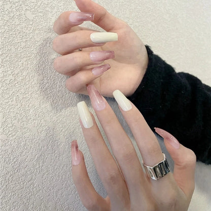 24Pcs/Box Charming Pink Flame Short Detachable Finished Fingernails Ballet Wearable Fake Nails press on Square Head Full Cover