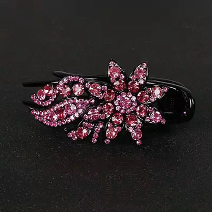 Shiny Rhinestone Hairpin Flower Leaf Duckbill Hair Claws Retro Hair Clips Accessories For Women Shinning Ponytail Headwear