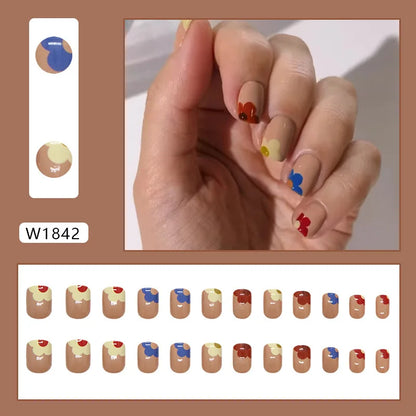 Caramel Flower 24 Pcs Press on Nails Pink Gradient Fake Nails Glossy Artificial Finger Manicure Reusable False Nails for Women