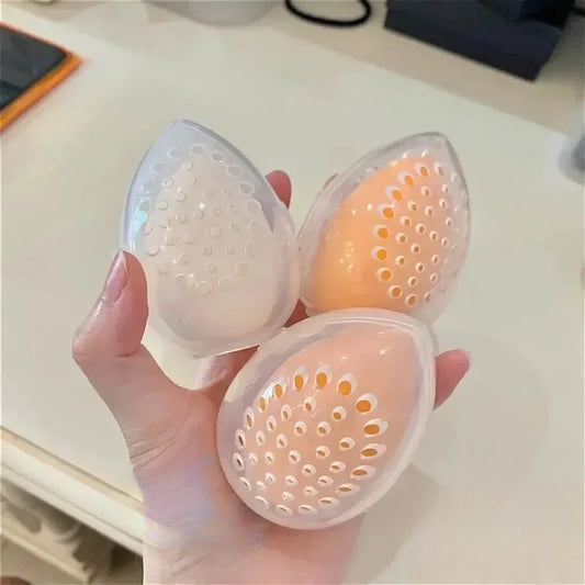 Portable Cosmetic Egg Stand Storage Box Beauty Makeup Sponge Storage Case Puff Holder Empty Cosmetic Transparent Elliptic Box