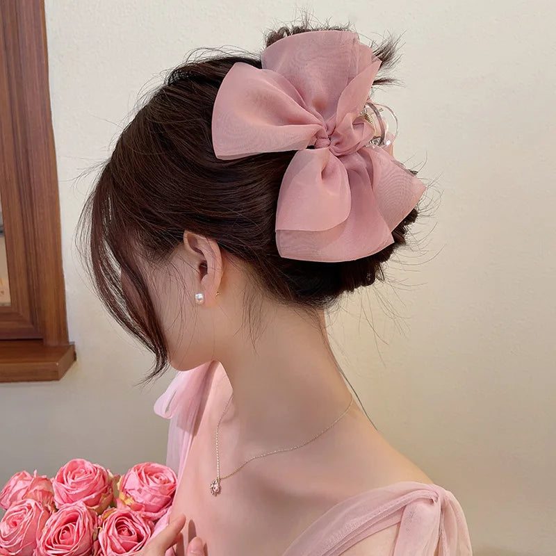 New Mesh Bow Grip Clip Female Ponytail Braid Hair Claw Clip Elegant Girl Hair Clip Hair Accessories Gift Headdress