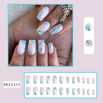 Wholesale Price Press On Nails Ballerina Medium Coffin False Nails French Tip Nails Manicure Stick On Nails Acrylic Fake Nails