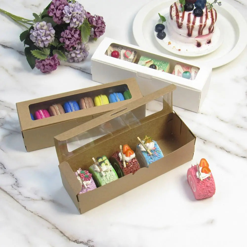 20Pcs Kraft Paper Macaron Boxes with Clear Window 2 Colors White Pastry Packaging Container Dessert Cookies Treat Delivery Box