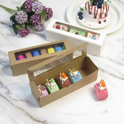 20Pcs Kraft Paper Macaron Boxes with Clear Window 2 Colors White Pastry Packaging Container Dessert Cookies Treat Delivery Box