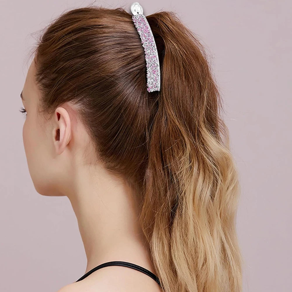 Elegant Rhinestones Banana Clip Sparkling Crystal Pearl Ponytail Holder Twist Hairpin Women Girls Summer Daily Party Hairpiece