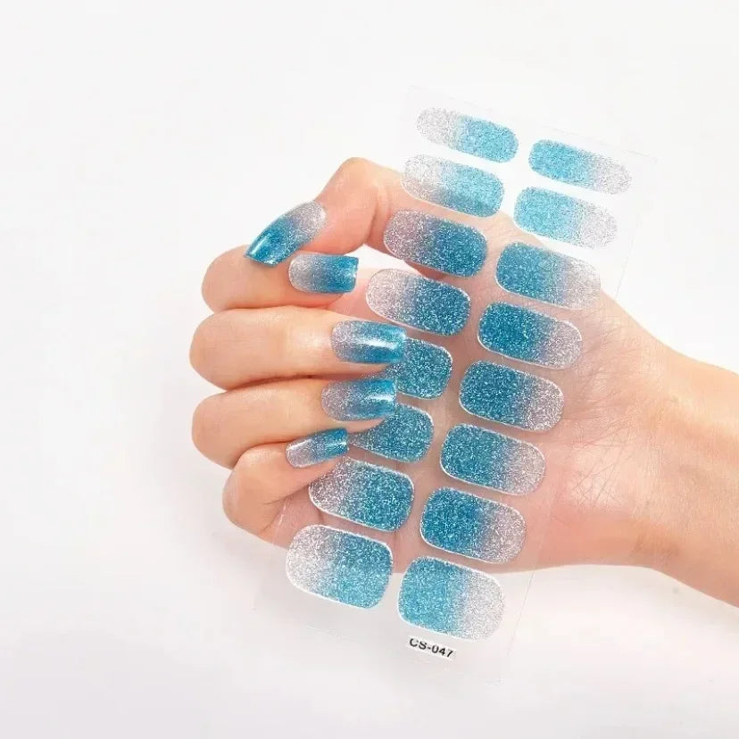 Semi Cured Gel Nail Sticker Pure Color UV LED Lamp Covered Waterproof Full Adhesive Long Self Nail Decals Manicure Lasting