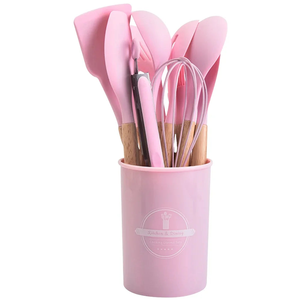 12Pcs Kitchen Utensil Set Heat-Resistant Cookware with Holder Non-Stick Spatula Set Spatula Spoon Brush Whisk for Home Kitchen