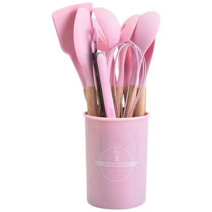 12Pcs Kitchen Utensil Set Heat-Resistant Cookware with Holder Non-Stick Spatula Set Spatula Spoon Brush Whisk for Home Kitchen