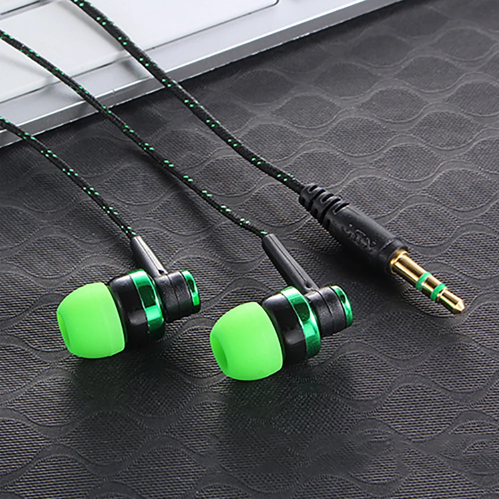 3.5mm Nylon Weave Cable Earphone Headset For Laptop Smartphone Wired Earphone Stereo In-Ear Headphones