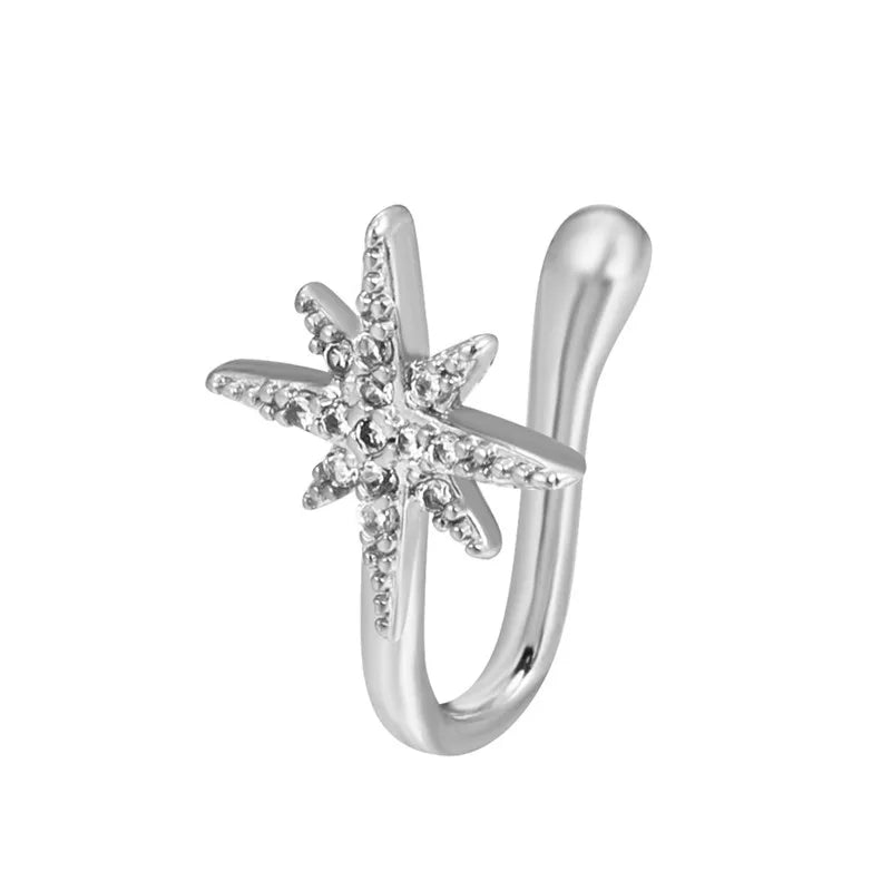 1Pc Copper Fake Piercing Nose Ring Butterfly Crown Star Heart Clip On Nose Ear Clip Cuff Earring for Women Gift Body Jewelry Nez