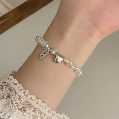 New 925 Sterling Silver Bracelet Pearls Knots Bracelet for Women Fashion Heart Pearls Bracelet  Luxury Jewelry Accessories Gift