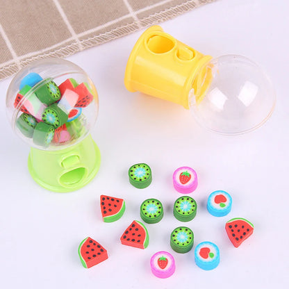 Fun and Cute Mini Gashapon Machine Fruit Cartoon Erasers; Kawaii Children's Stationery and Office Supply Essentials