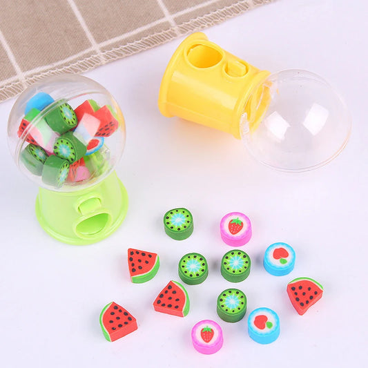 Fun and Cute Mini Gashapon Machine Fruit Cartoon Erasers; Kawaii Children's Stationery and Office Supply Essentials