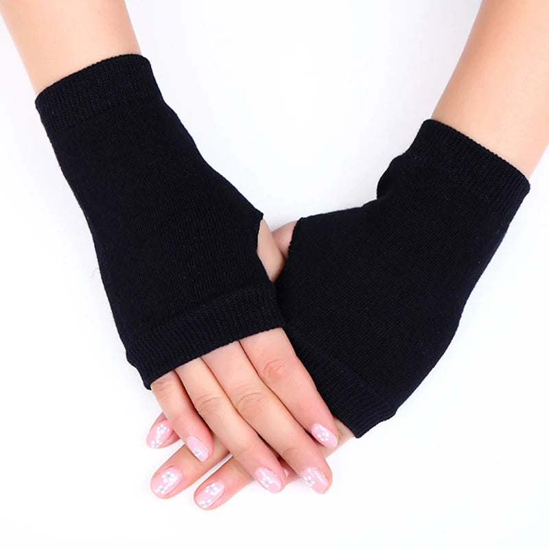 1 Pairs Half Finger Gloves Thumb Holes Hand Wrist Arm Warmer Solid Color Stretch Mittens Unisex Warm Fingerless Knitted Gloves
