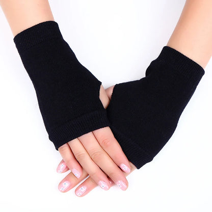 1 Pairs Half Finger Gloves Thumb Holes Hand Wrist Arm Warmer Solid Color Stretch Mittens Unisex Warm Fingerless Knitted Gloves