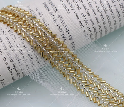 90cm Pearl Beaded Lace Trim Ribbon Garment Decoration Applique Trimming Gold Sequin Tape DIY Sewing Fabric Material Accessories