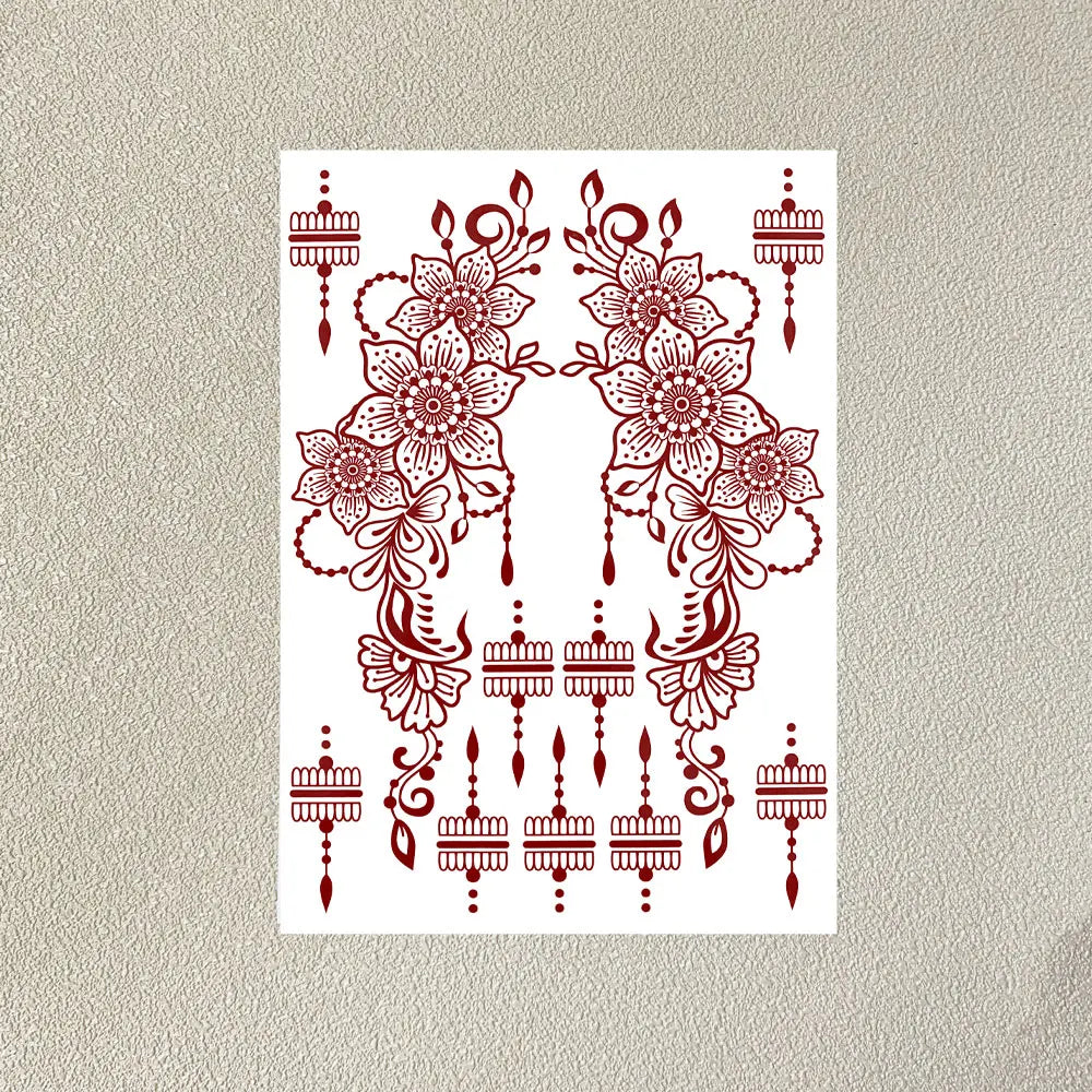 Waterproof Henna Tattoo Stickers for Women Flower Instant Fake Tattoo for Hand Temporary Tattoos for Wedding Party Festival