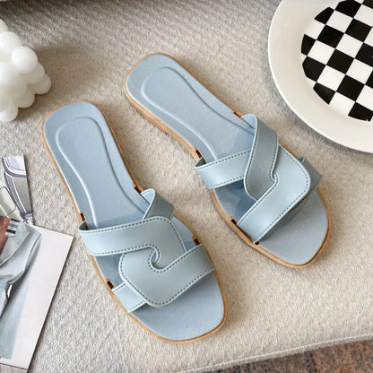 New Summer Women's Slippers Outer Wear Korean Style Ins Web Red Shrimp Skin Fashionable Sandals Quick Selling Amazon Wholesale