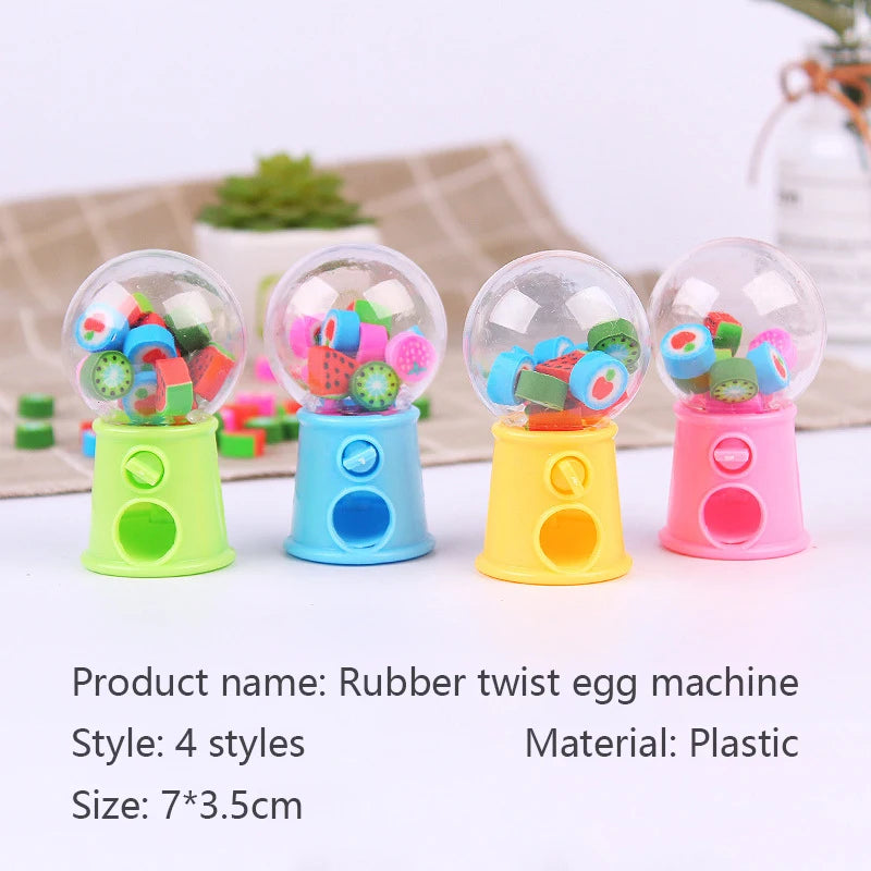Fun and Cute Mini Gashapon Machine Fruit Cartoon Erasers; Kawaii Children's Stationery and Office Supply Essentials