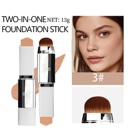 Two-in-one Brush Foundation Stick 13g, Double-head Lightweight and Smooth Concealer Foundation Lotion