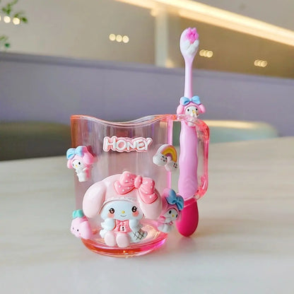New kawaii Hello kitty children's mouthwash cup kuromi teeth jar brush cup My melody toothbrush holder Children's wash cup set