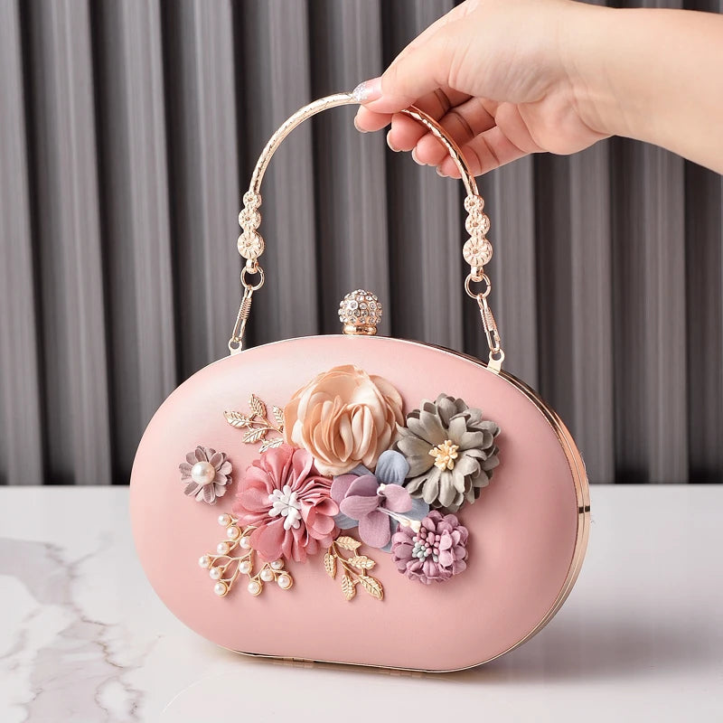 Round White Purses for Woman Flower Luxury Brand Handbag Party Wedding Clutch Female Retro Shoulder Bag for Cell Phone 2025