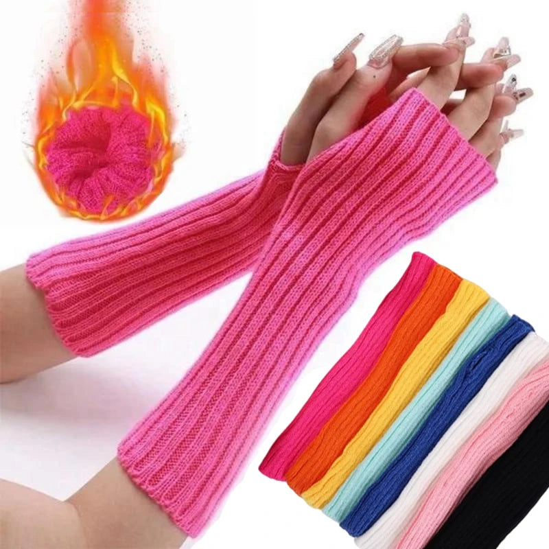 Autumn Winter Women Arm Warmers Knitted Woolen Arm Sleeve Fine Long Knitted Fingerless Gloves Casual Warm Soft Female Gloves